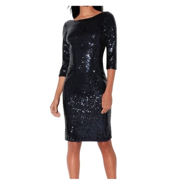 Lulu's NWT Let's Dance Navy Blue Sequin Bodycon Midi Dress - Picture 1 of 9